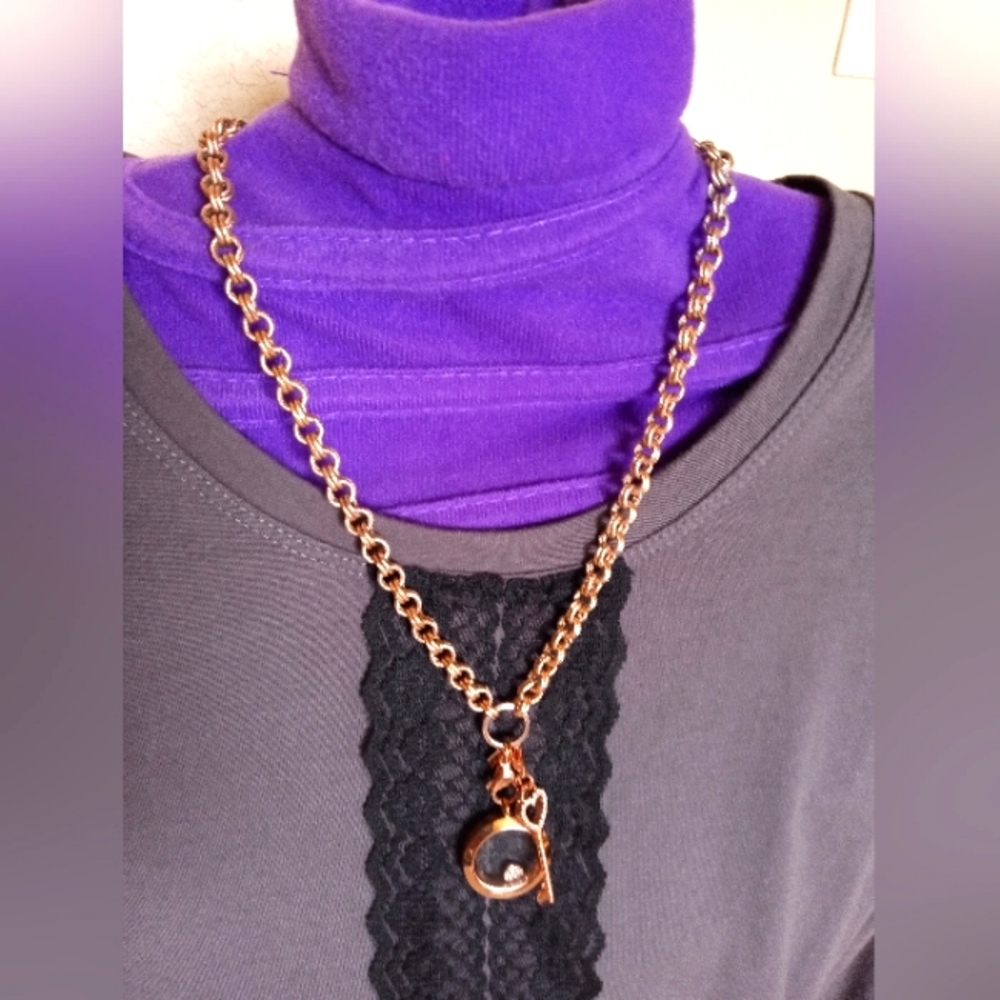 Origami Owl chain necklace with charm and locket
